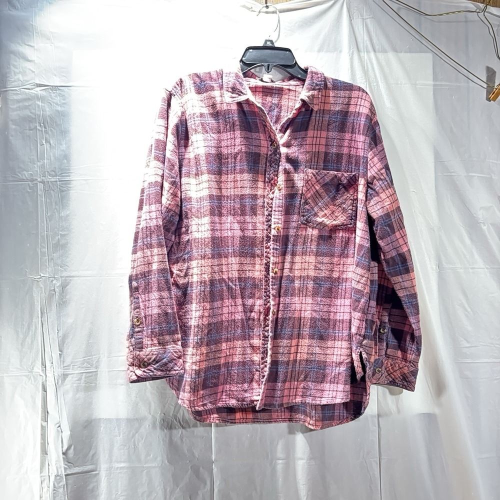 Sonoma Women's Flannel XL Plaid Button Up Pocket Long Sleeve 100% Cotton